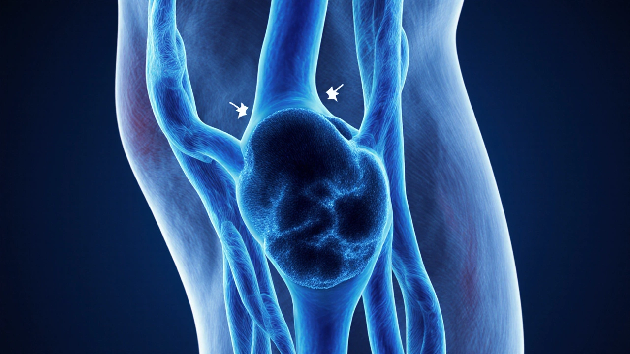 3‑D ultrasound view of a deep vein clot within a leg with refluxing veins.