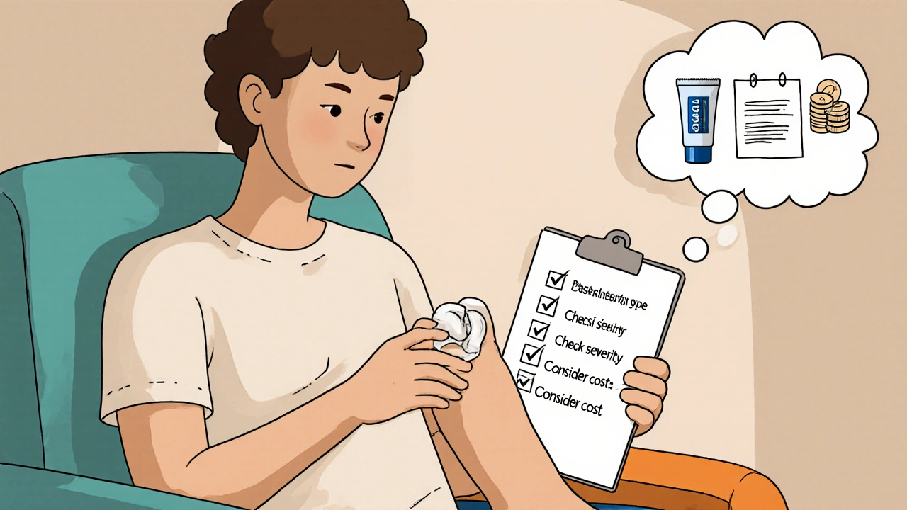 Cartoon line drawing of a person applying cream to a foot while holding a checklist and a calendar.