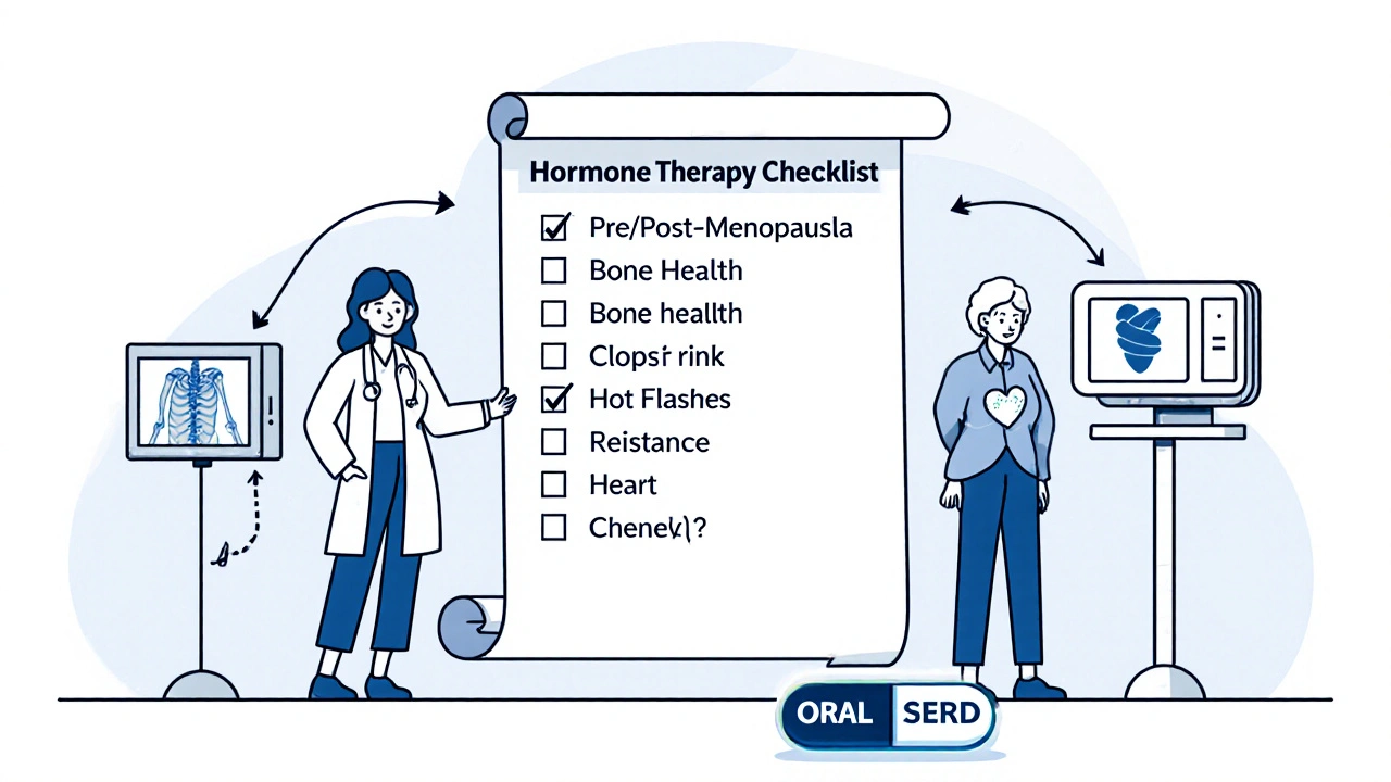 Doctor with checklist pointing to patients, illustrating therapy decisions.