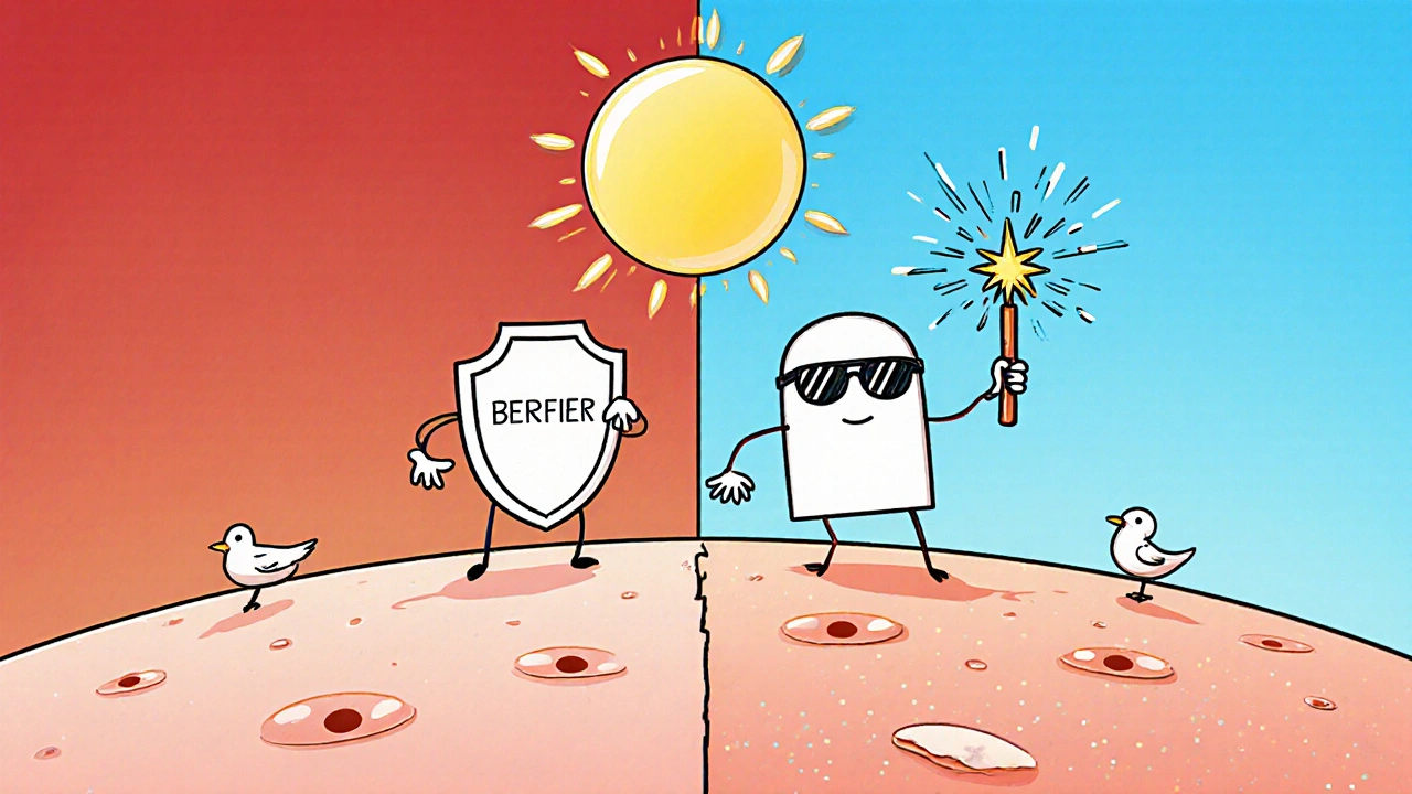 Heroic Azelaic Acid and Retinol protect smooth skin under a sunny sky.