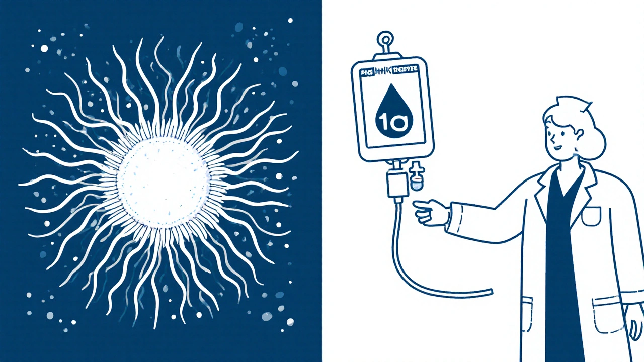 Split view of swollen optic nerve before treatment and slimmer nerve after IV methylprednisolone infusion.