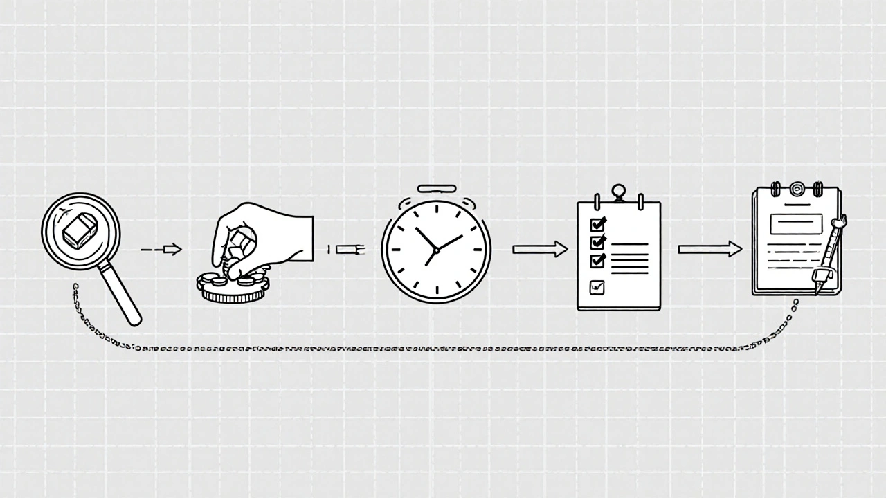Five-step deprescribing process illustrated with simple icons on a medical record grid.