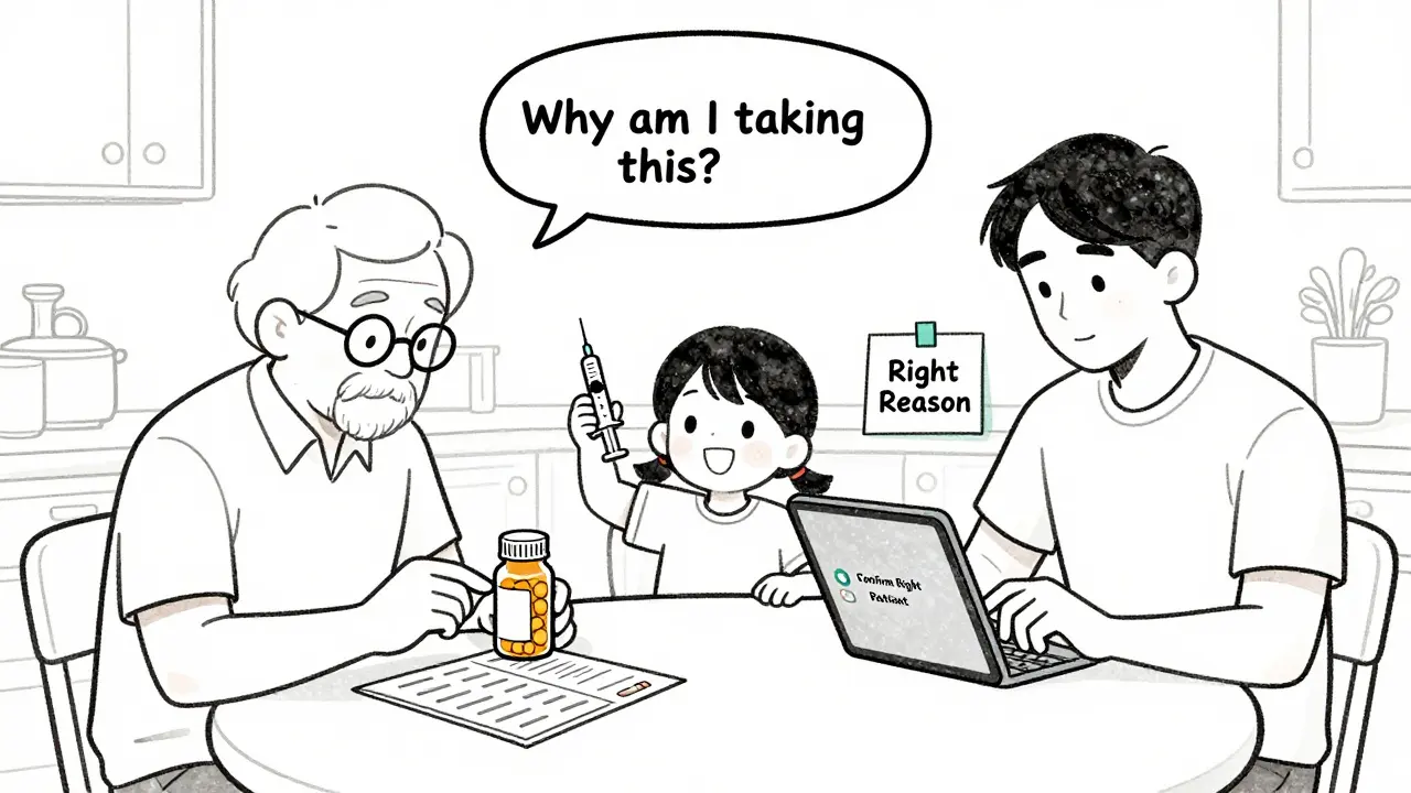 Family uses app and written list to manage medications safely at home.