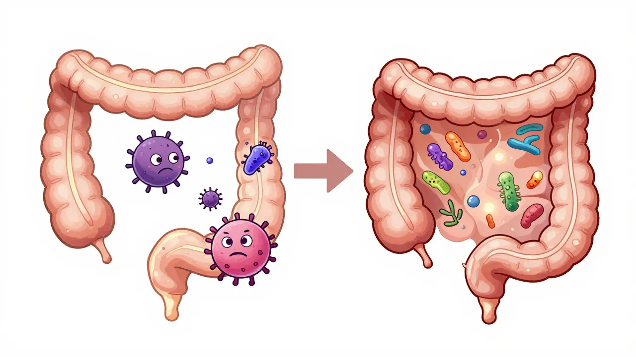 Friendly bacteria replacing C. diff spores in gut during microbiome transplant
