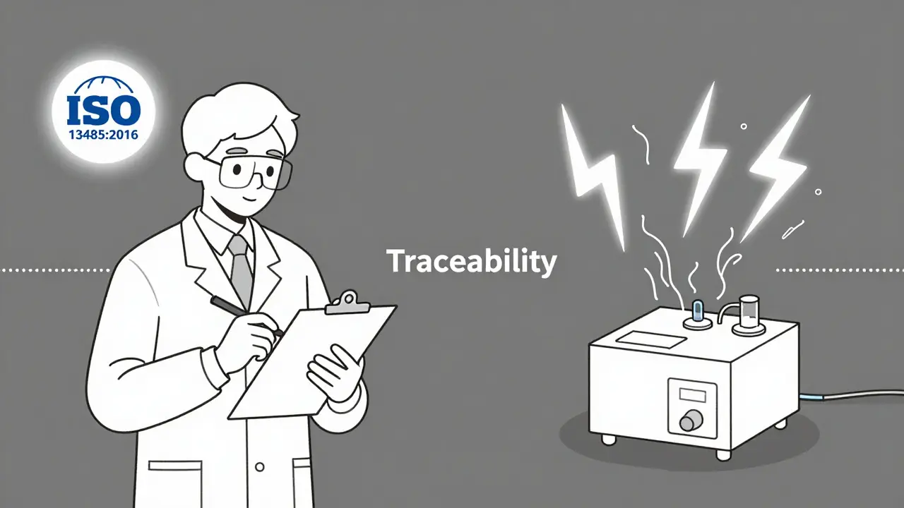Split illustration showing documentation and electrical testing linked by traceability line