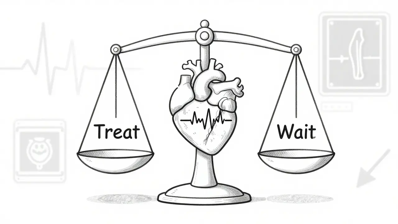 Balance scale weighing thyroid and heart health, with medical symbols in the background.
