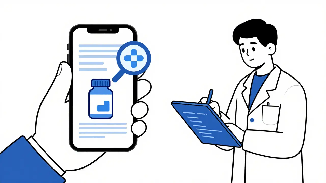 A person searching the FDA database and a doctor completing certification