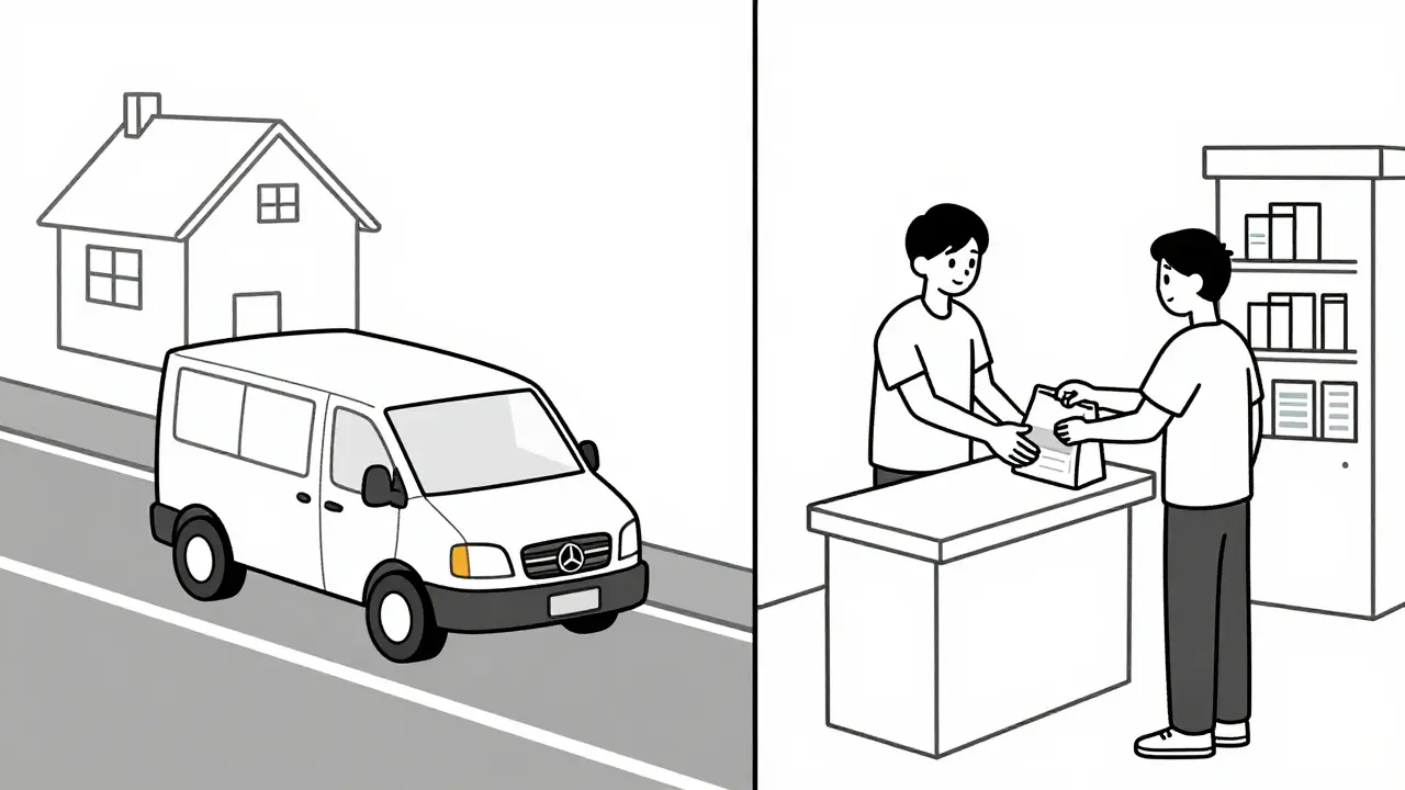Illustration of fast shipping and pickup options for medication