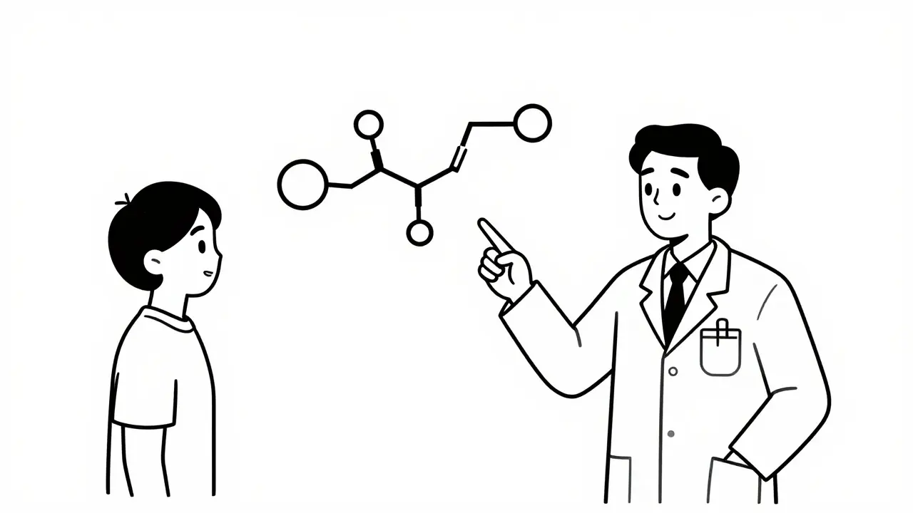 Doctor explaining molecular equivalence to a patient