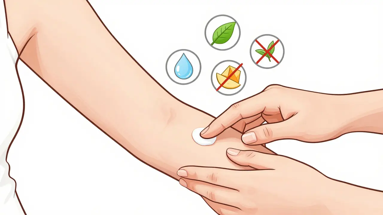 Gentle application of safe cream on pregnant woman's arm