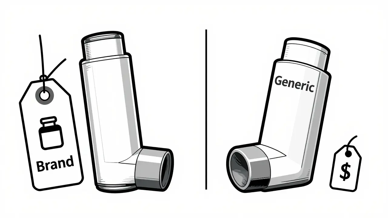 Line art comparison of brand vs generic inhaler costs