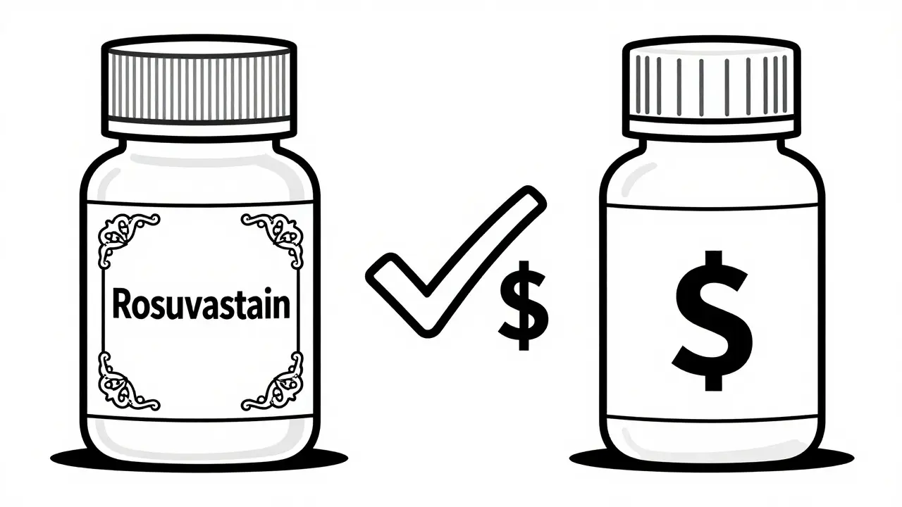 Illustration comparing expensive brand drug to cheap generic option
