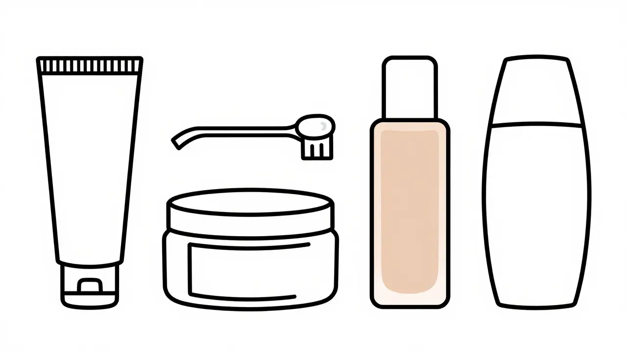 Line art flat lay of skincare triggers like steroids and heavy creams