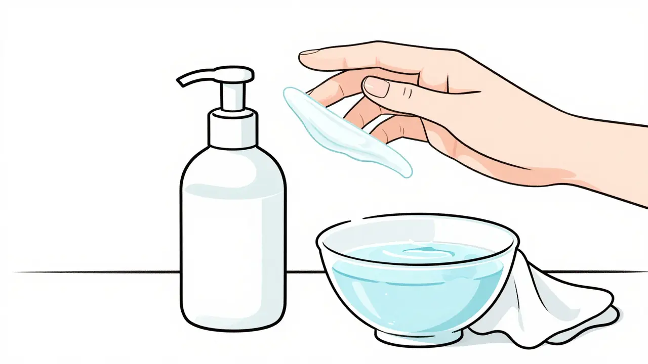 Line art of gentle skincare routine with light moisturizer application