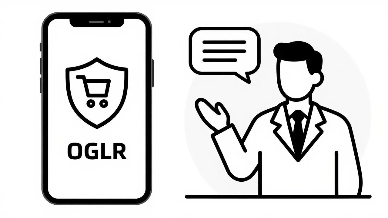 Line art of safe online pharmacy shopping and advice